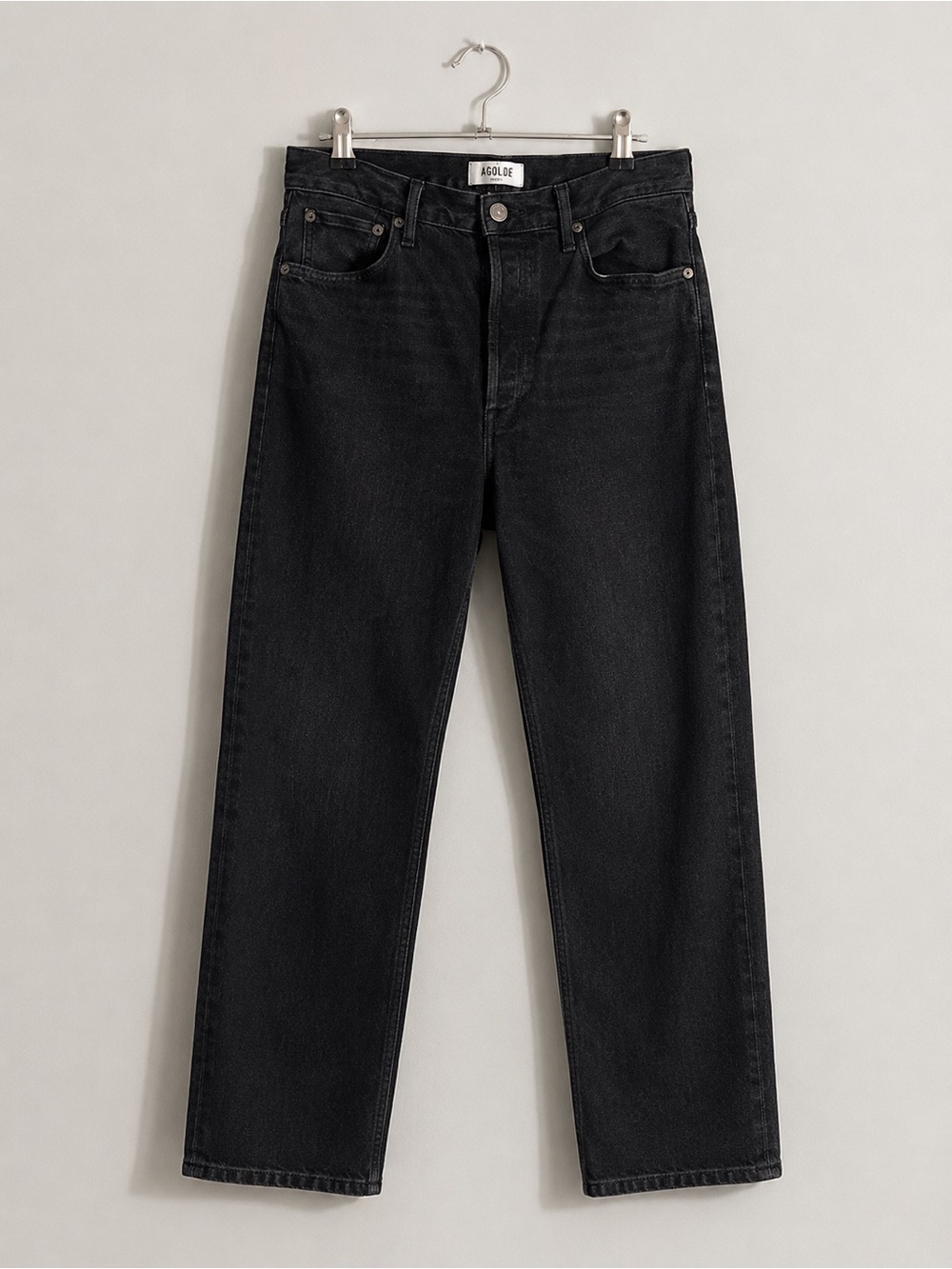 AGOLDE Women's Washed Black High Rise Straight Leg Button Fly Jeans - Picture 3 of 14